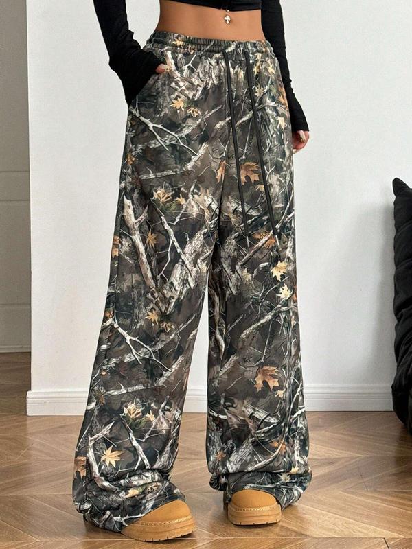 Women's All Over Print Drawstring Waist Wide Leg Sweatpants, Casual Pocket Trousers for Daily Wear, Dancers Baggy Clothes, Ladies Bottoms for All Seasons