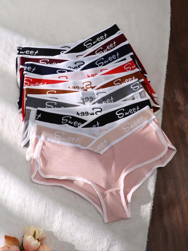 Women's Solid Color Letter Tape Waist Panty, Breathable Comfortable Knicker for Daily Wear, Ladies Underwear for All Seasons