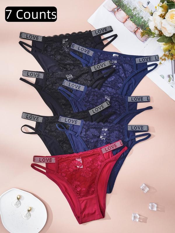 Women's Rhinestone Letter Tape High Waist Panty, Soft Comfy Breathable Knicker for Daily Wear, Underwear for All Seasons