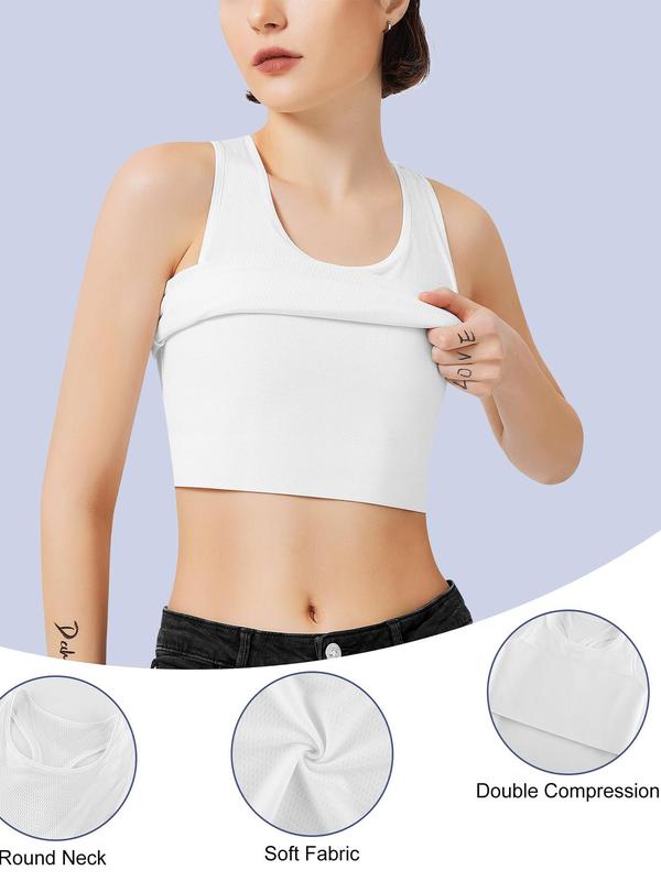 Women's Solid Color Round Neck Chest Binder Shapewear Tank Top, Casual Comfortable Compression Racer Back Sleeveless Breast Binder Pullover Shaper Vest for Daily Wear, Ladies Clothes for All Seasons