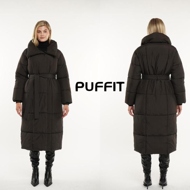 PUFFIT Extra Long Belted Button Premium Puffer Jacket, Warm Winter Coat for Women, Ladies Classic Quilted Padded Coat Big Pocket Large Lapel