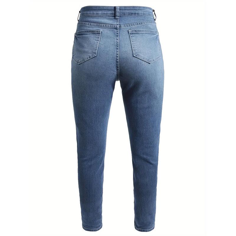 Plus Size Women's High-Waist Stretch Jeans - Tight-Fitting, Slim-Fit, Comfortable, Versatile, and Casual Fashion Style for Everyday Wear