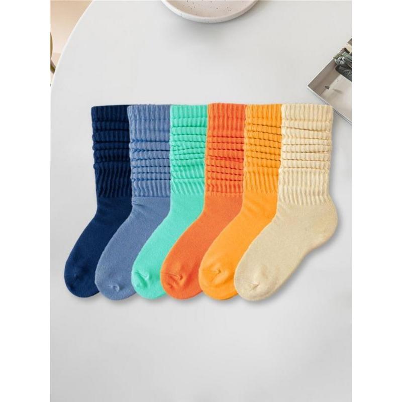 Women's Solid Crew Socks, Baggy Socks, Multi-pack Soft Comfy Breathable Cozy Mid-calf Socks for Daily Wear, Socks for Women, Comfort Casual Womenswear, Lady's Fall & Winter Socks & Hosiery, Fall Clothes