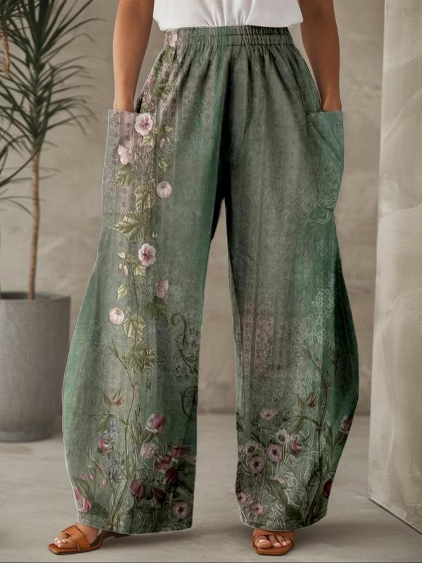  Figure Print Pocket Elastic Waist Pants, Casual Comfy Trousers for Daily Wear, Wide Leg Pants for Women, Summer Pants, Summer Outfits 2024, Summer Clothes, Women's Bottoms for Summer, Downtown Girl Clothes,  Pantaloons