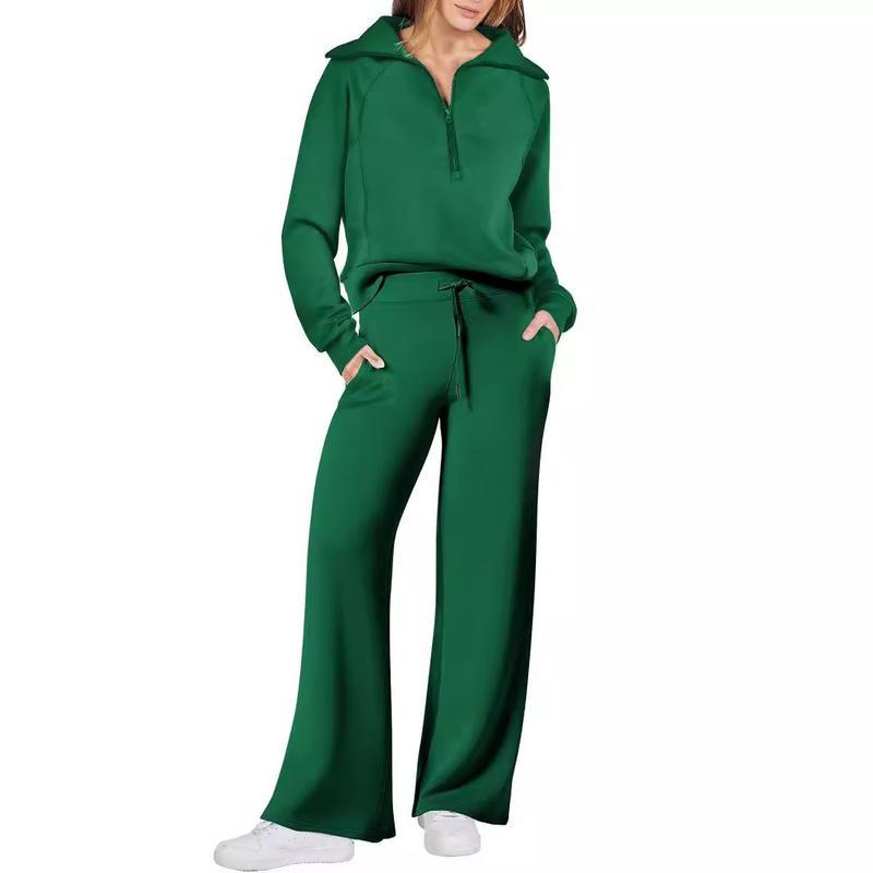 Womens 2 Piece OutfitsSweatsuit Set Oversized Half ZipSweatshirt Wide Leg SweatpantsLounge Set Tracksuit WomenswearLong Sleeve Overalls Clothing