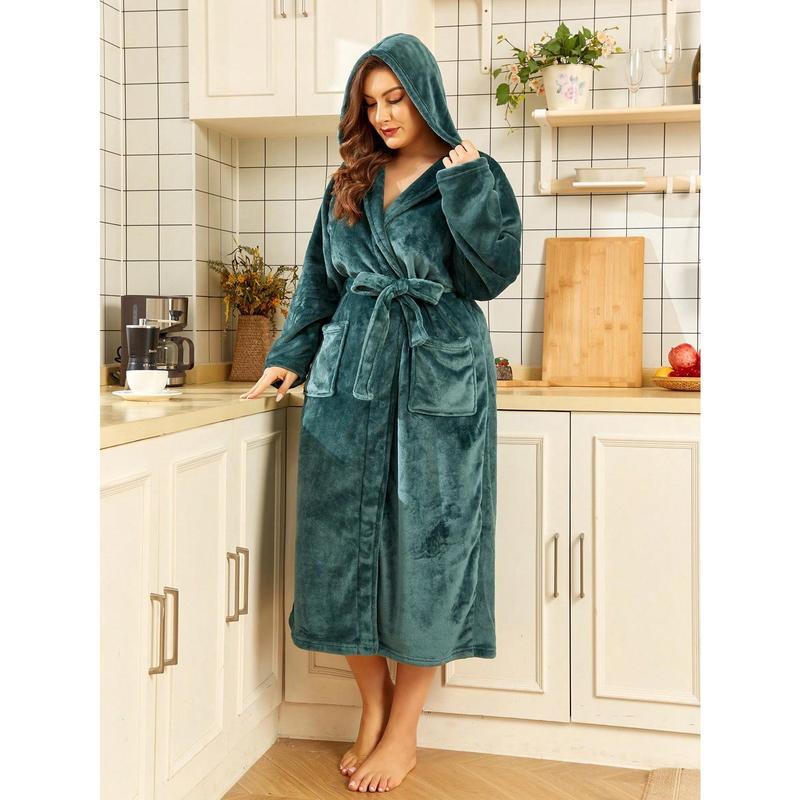 Single-Piece Set Of Solid Color Women's tumn And Winter Models Facecloth Hooded Robe Loose Leisure Bathrobe Suitable For Home Use