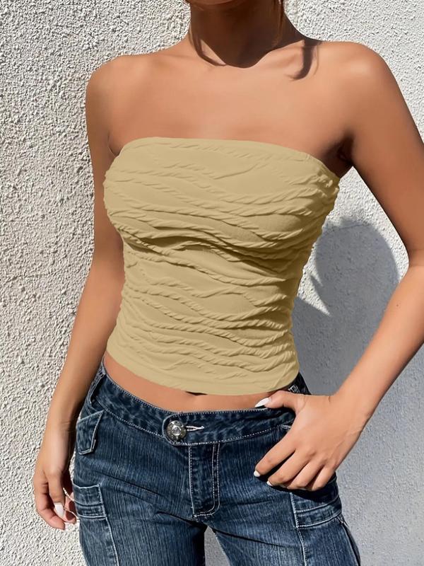 Women's Plain Textured Crop Tube Top, Casual Sleeveless Strapless Top for Summer, Ladies Clothes for Daily Wear