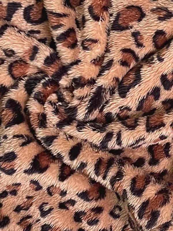  Leopard Print Fuzzy Collared Vest Coat, Casual Sleeveless Open Front Outerwear for Fall & Winter, Women's Clothes for Daily Wear