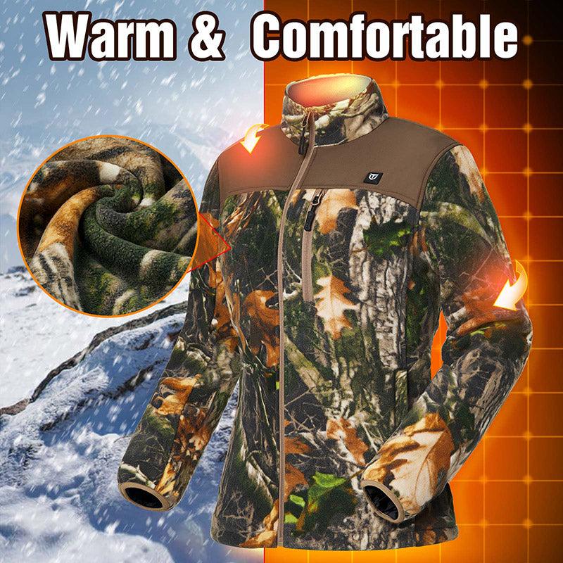 TIDEWE Women’s Heated Jacket Fleece with Battery Pack, Rechargeable Coat for Hunting (Black, Camo, Size S-XXL) heated jacket