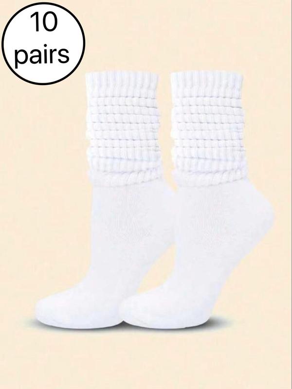 Women's Solid Slouch Socks, Casual Comfy Breathable Crew Socks for Daily Wear, Women's Socks for All Seasons