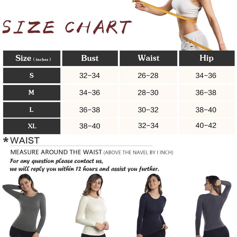 Womens  Slimming Shirts and Undershirts for Tummy Waist and Bust Long Sleeves Thermal Underwear Round Neck