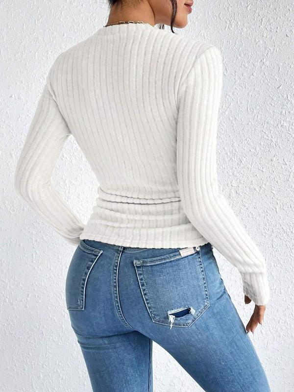 Women's Solid Mock Neck Tight Sleeve Sweater, Elegant Fashion Casual Long Sleeve Jumper for Daily Outdoor Wear, Women Knitwear for Fall & Winter, Downtown Girl Clothes