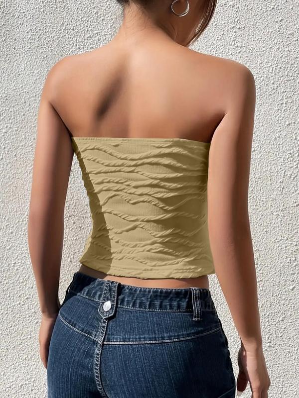 Women's Plain Textured Crop Tube Top, Casual Sleeveless Strapless Top for Summer, Ladies Clothes for Daily Wear