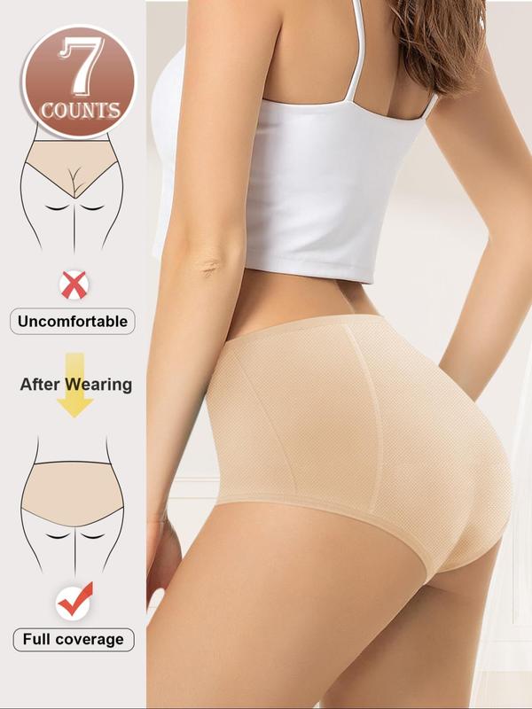  Solid Color Full Coverage High Waist Period Panty, Breathable Comfortable Period Underwear for Daily Wear, Women's Underwear for All Seasons