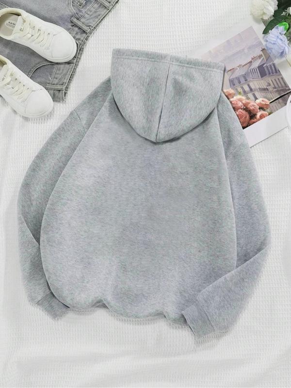 Women's Letter Print Drawstring Pocket Hoodie, Casual Long Sleeve Hooded Sweatshirt for Fall & Winter, Women's Clothes for Daily Wear