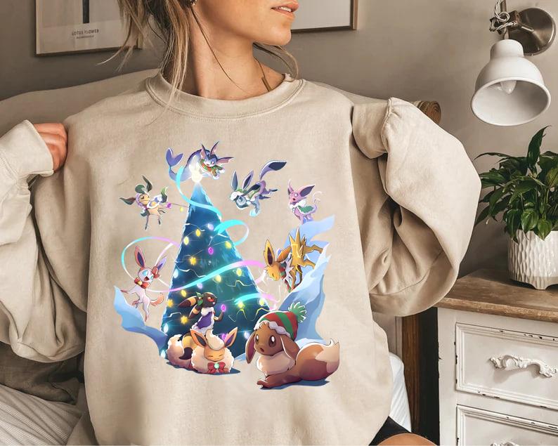 Eevee Evolutions Christmas Sweatshirt Hoodie, Pokemon Christmas Sweater, Eevee Xmas Sweater, Sylveon, umbreon, Espeon, Flareon Anime, Anime Sweatshirt, Cozy Gaming Apparel, Christmas Eevee Shirt, Eevee Evolutions Xmas Sweater, Pokemon Xmas Sweater