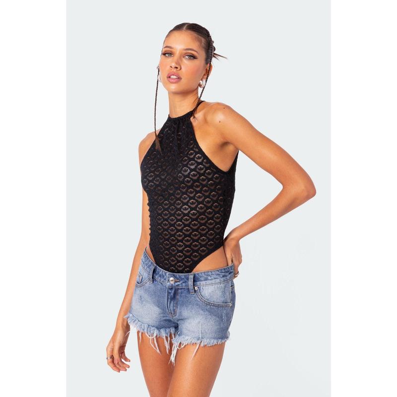 Sheer Lace Open Back Bodysuit