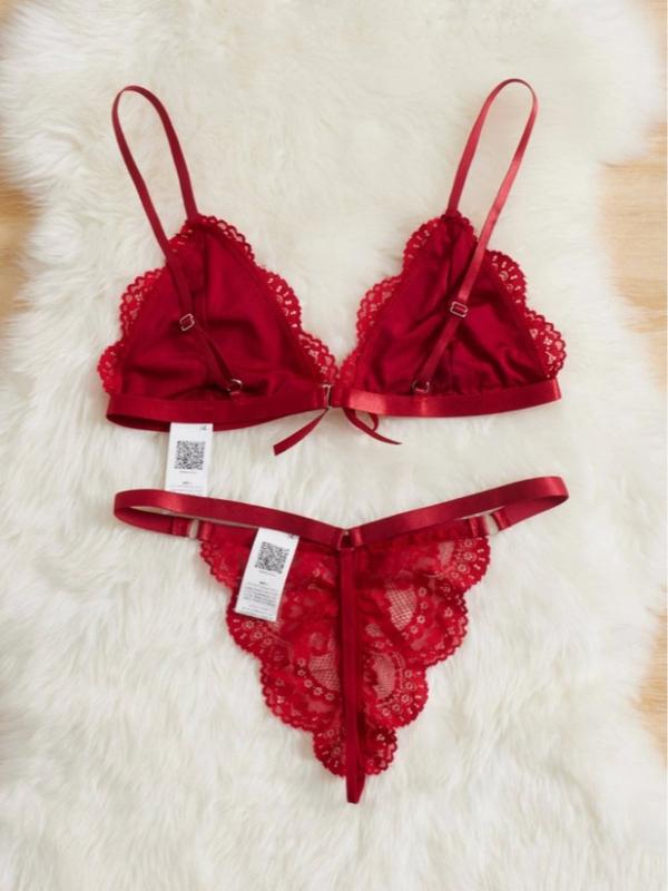 No Brand Classic Lace Scallop Trim Women's Lingerie Set - Sexy and Underwear-worthy - Womenswear