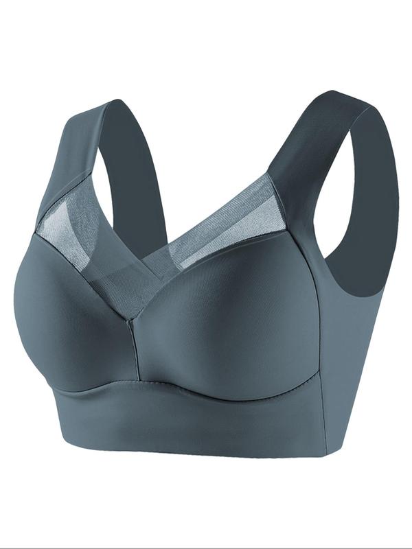 Women's Basic Contrast Mesh Wireless Bra, Casual Plain Push Up Lingerie Top, Comfortable Breathable Lingerie for All Seasons