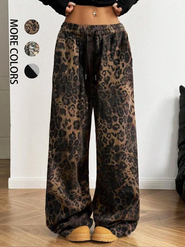 Women's All Over Print Drawstring Waist Wide Leg Sweatpants, Casual Pocket Trousers for Daily Wear, Dancers Baggy Clothes, Ladies Bottoms for All Seasons