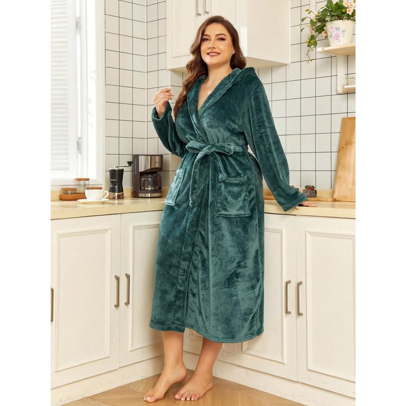 Single-Piece Set Of Solid Color Women's tumn And Winter Models Facecloth Hooded Robe Loose Leisure Bathrobe Suitable For Home Use