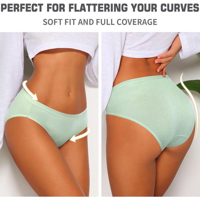 Women's Cotton Bikini Panties, High-Cut Full Coverage Stretch Cool Underwear for Women Womenswear Lady Comfort Lingerie