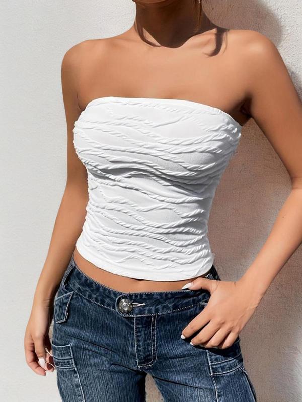 Women's Plain Textured Crop Tube Top, Casual Sleeveless Strapless Top for Summer, Ladies Clothes for Daily Wear