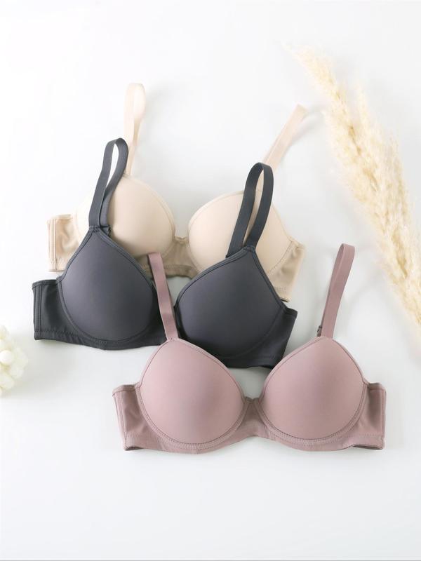 Women's Solid Push Up Underwire Bra, Basic Comfort Adjustable Strap Lingerie Top for Daily Wear, Women's Lingeries for All Seasons