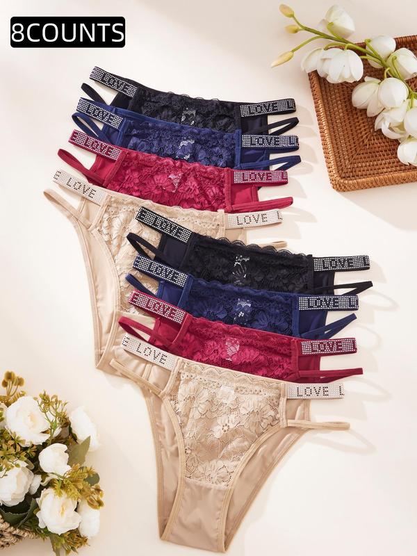 Women's Rhinestone Letter Tape High Waist Panty, Soft Comfy Breathable Knicker for Daily Wear, Underwear for All Seasons