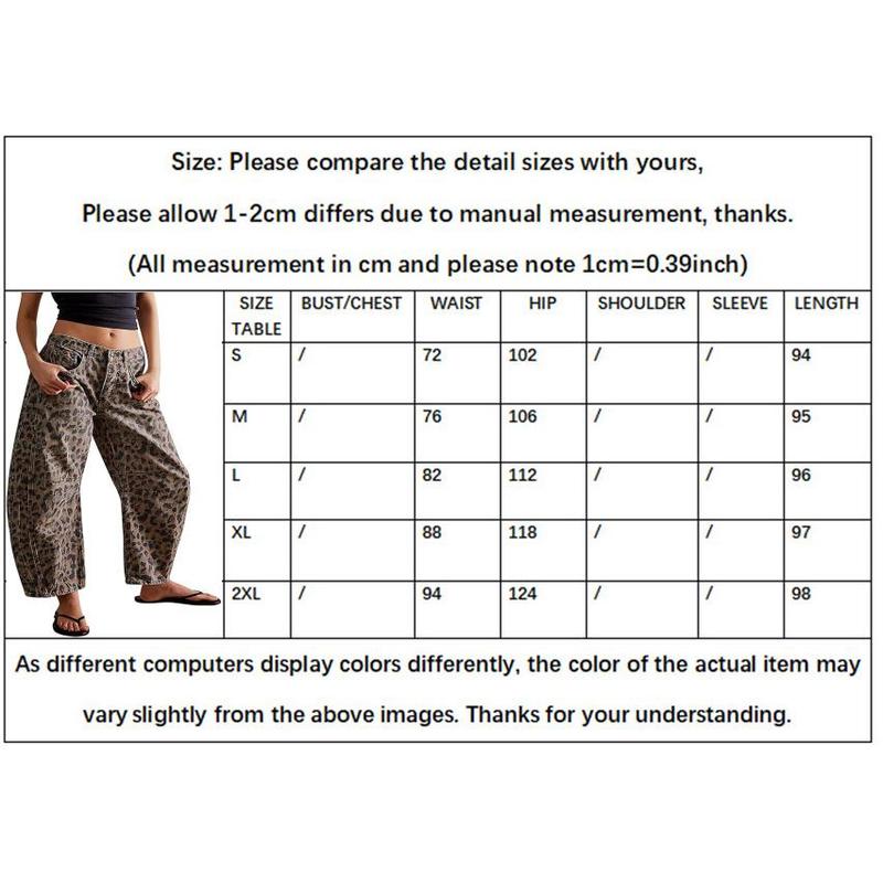 Women's Baggy Barrel Jeans Mid Rise Leopard Printed Wide Leg Denim Casual Boyfriend Ankle Pants