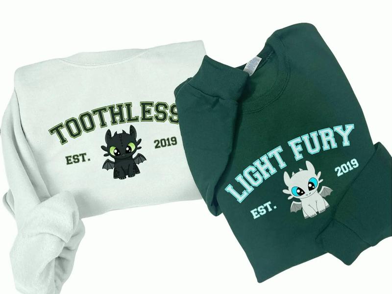 Toothless and Light Fury Sweatshirts, Dragon's Couple Sweatshirt, Valentine Couple Sweatshirt Clothing