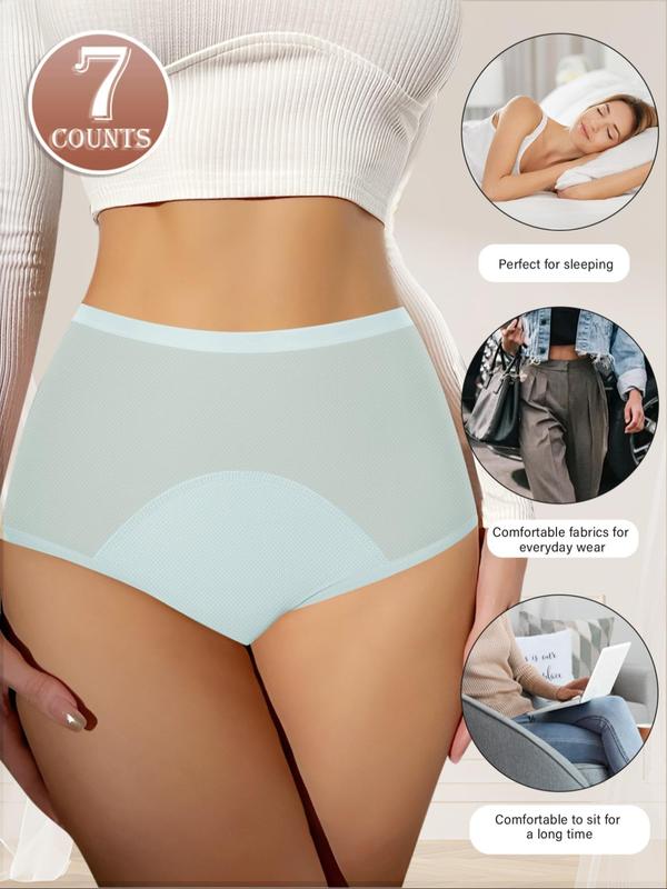  Solid Color Full Coverage High Waist Period Panty, Breathable Comfortable Period Underwear for Daily Wear, Women's Underwear for All Seasons