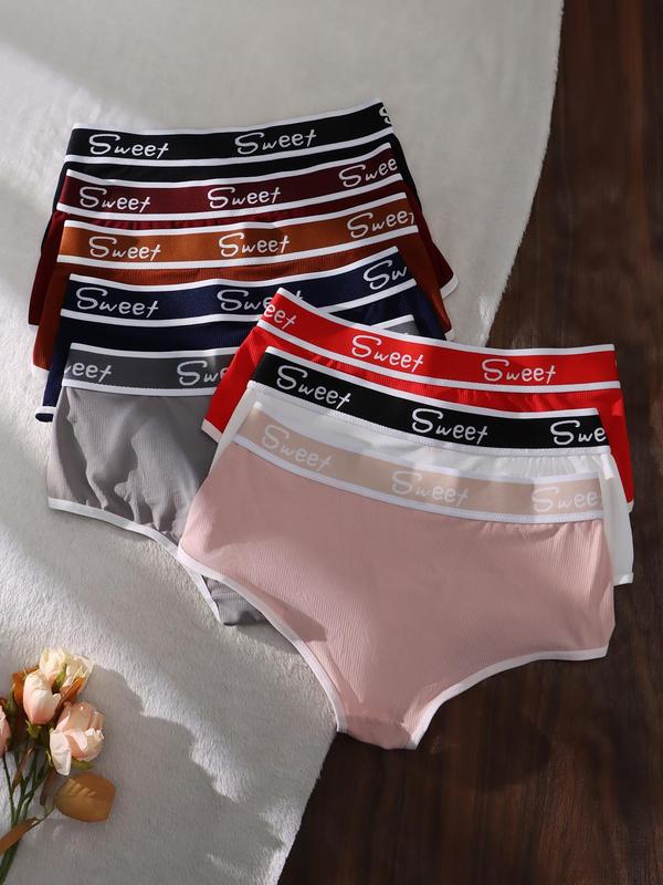 Women's Solid Color Letter Tape Waist Panty, Breathable Comfortable Knicker for Daily Wear, Ladies Underwear for All Seasons