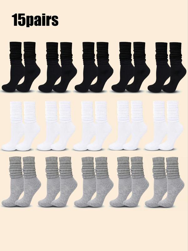 Women's Solid Color Crew Slouch Socks, Casual Soft Comfy Breathable Mid-calf Socks for Fall & Winter, Women's Socks for Daily Wear