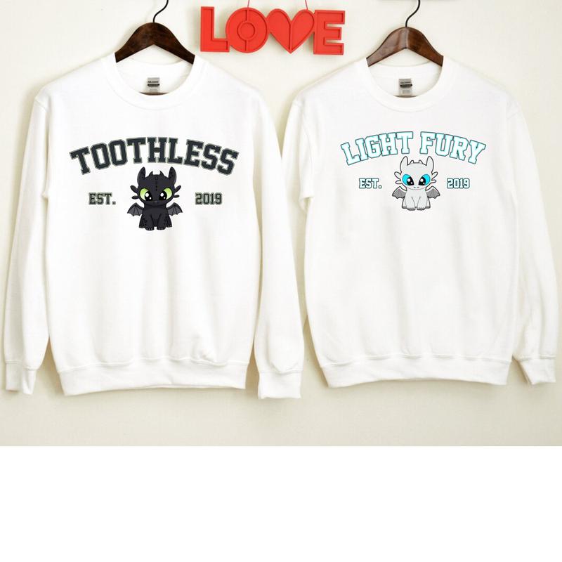 Toothless and Light Fury Sweatshirts, Dragon's Couple Sweatshirt, Valentine Couple Sweatshirt Clothing