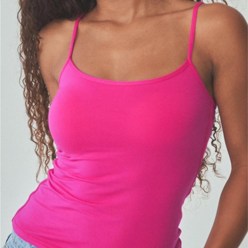 Braless Solid Cami Tank - Built In Support & Customizable Pads - Soft Women's Cami Top Womenswear