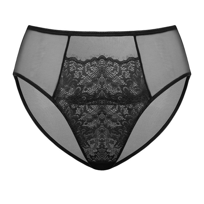 HSIA Sunflower Floral Lace Sheer Mesh Back Bikini Underwear High-Rise Brief Matching Panty