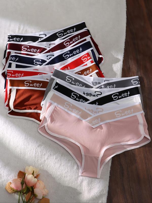 Women's Solid Color Letter Tape Waist Panty, Breathable Comfortable Knicker for Daily Wear, Ladies Underwear for All Seasons