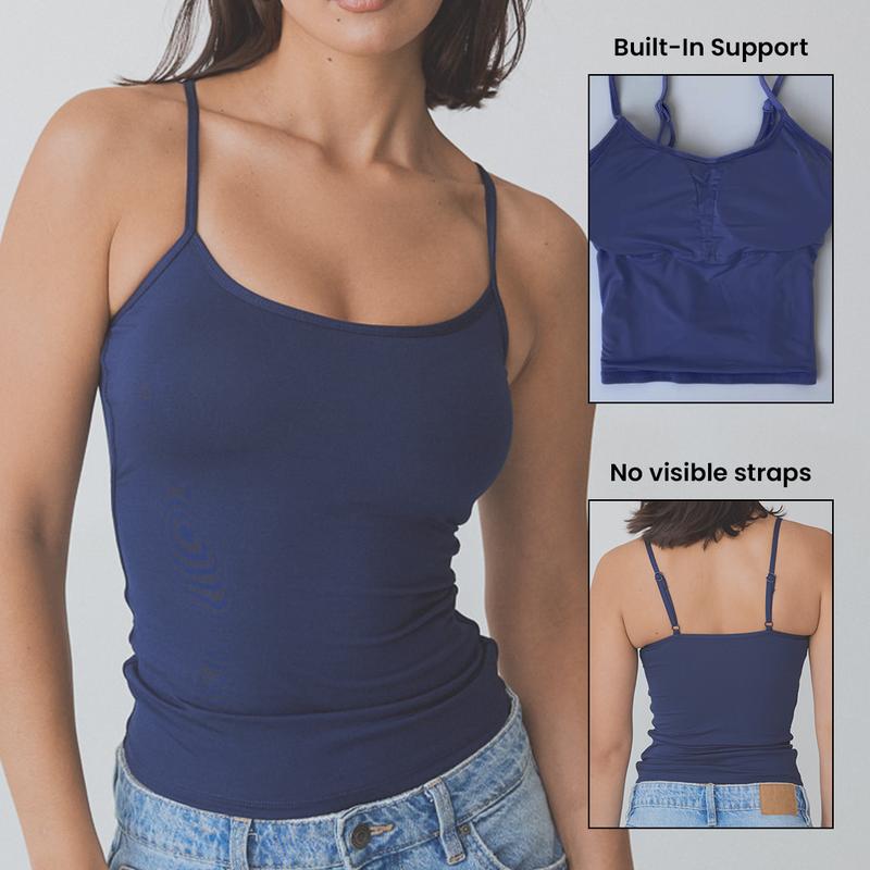 Braless Solid Cami Tank - Built In Support & Customizable Pads - Soft Women's Cami Top Womenswear