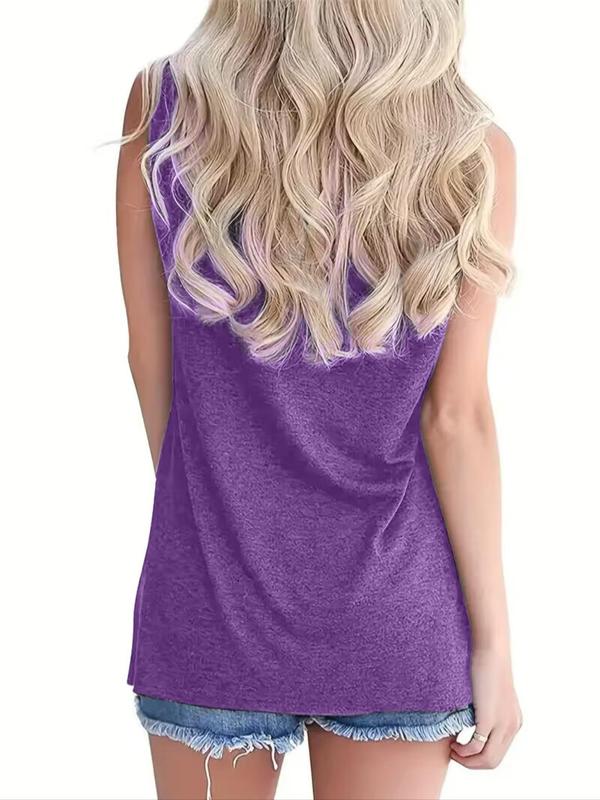 Women's Letter Print Round Neck Tank Top, Casual Sleeveless Crew Neck Top for Daily Wear, Ladies Clothes for All Seasons