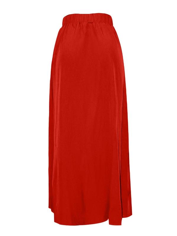 Women's Solid Zipper Split Hem Skirt, Casual Elastic Waist Long Skirt for Summer, Fashion Women's Skirt for Daily Wear