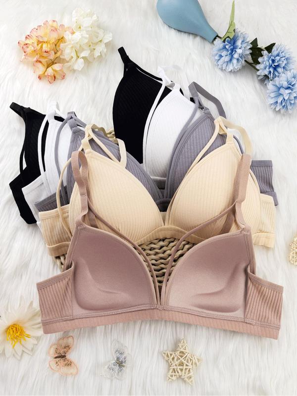 Women's Minimalist Summer Basic Solid Wireless Bra, Back To School Lingerie for Women, Lady Casual Comfortable Adjustable Strap Push Up Bra for Summer Daily Wear, Softness Lingerie Wear for All Seasons, Womenswear Underwear