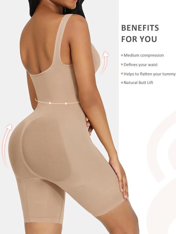 Women's Solid Color U Neck Shapewear Bodysuit, High Stretch Seamless Tummy Control Hip Lifter Shaper Romper, Ladies Shapewear for All Seasons