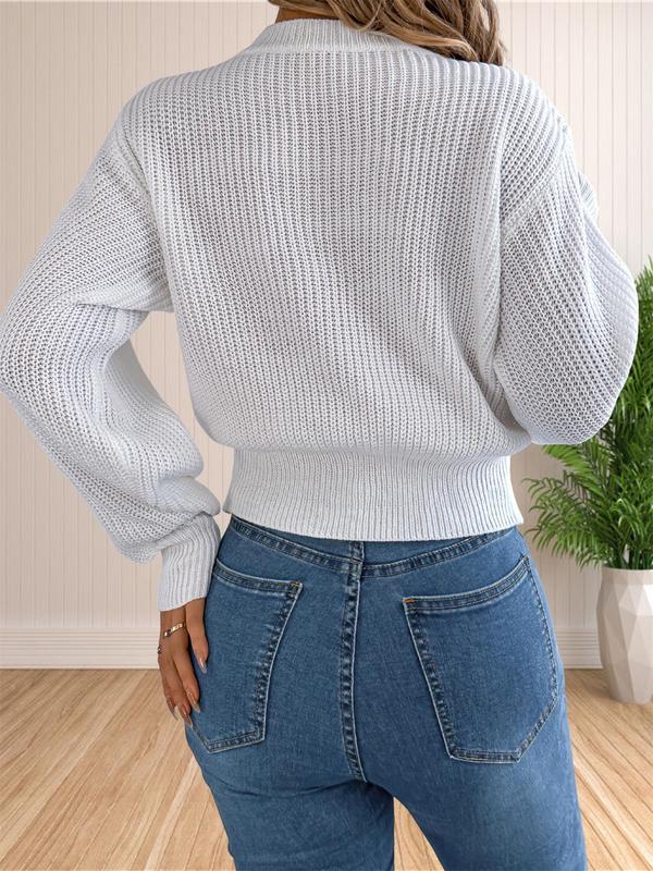 Women's Cable Knit Drop Shoulder Sweater, Casual Long Sleeve Round Neck Jumper for Fall & Winter, Fashion Ladies' Knitwear for Daily Wear