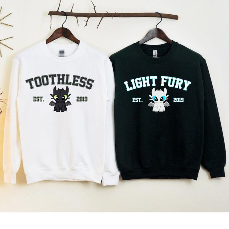 Toothless and Light Fury Sweatshirts, Dragon's Couple Sweatshirt, Valentine Couple Sweatshirt Clothing