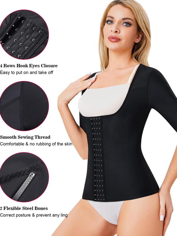 Women's Solid Color Hook & Eye Front Shapewear Top, High Stretch Tummy Control Waist Trainer Shaper, Tummy Tuck Shaper, Ladies Shapewear for All Seasons