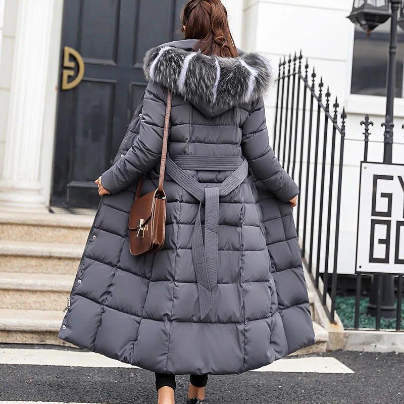 Long Down Cotton Parkas Coat Female New Winter Over Knee Loose Large Fur Collar Hooded Warm Thick Parkas Women  Padded Overcoat