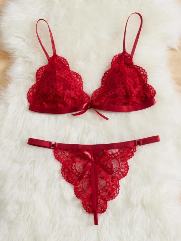 No Brand Classic Lace Scallop Trim Women's Lingerie Set - Sexy and Underwear-worthy - Womenswear