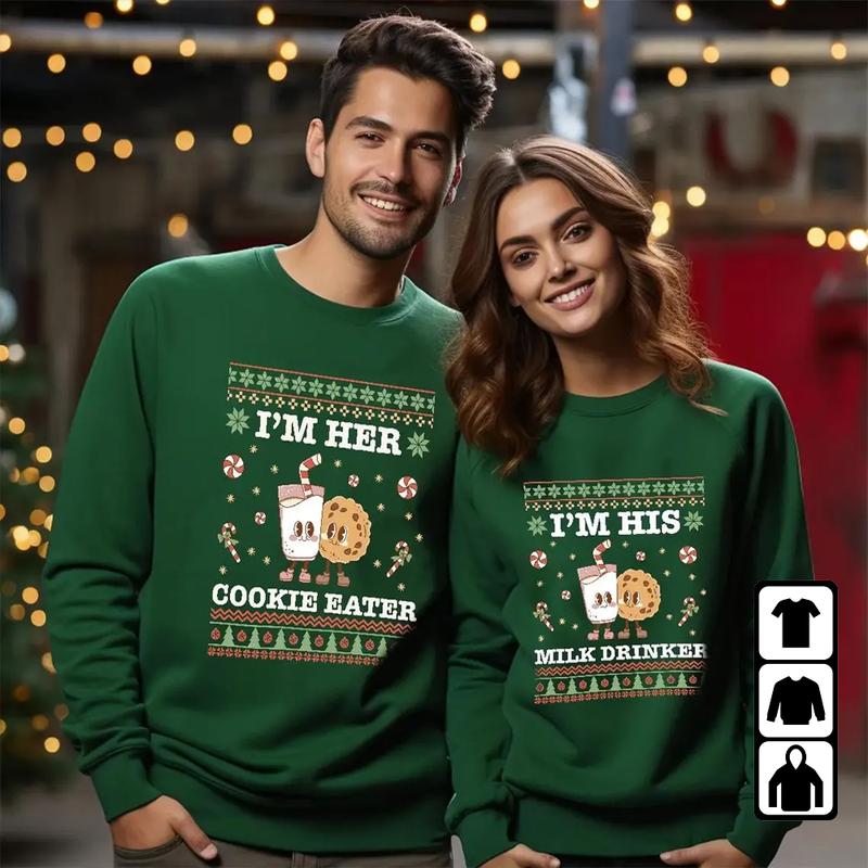 I'm His Milk Drinker Matching Couple Sweatshirt, I'm Her Cookie Eater Shirt, Funny Matching Christmas Couple Sweatshirt, Matching Christmas