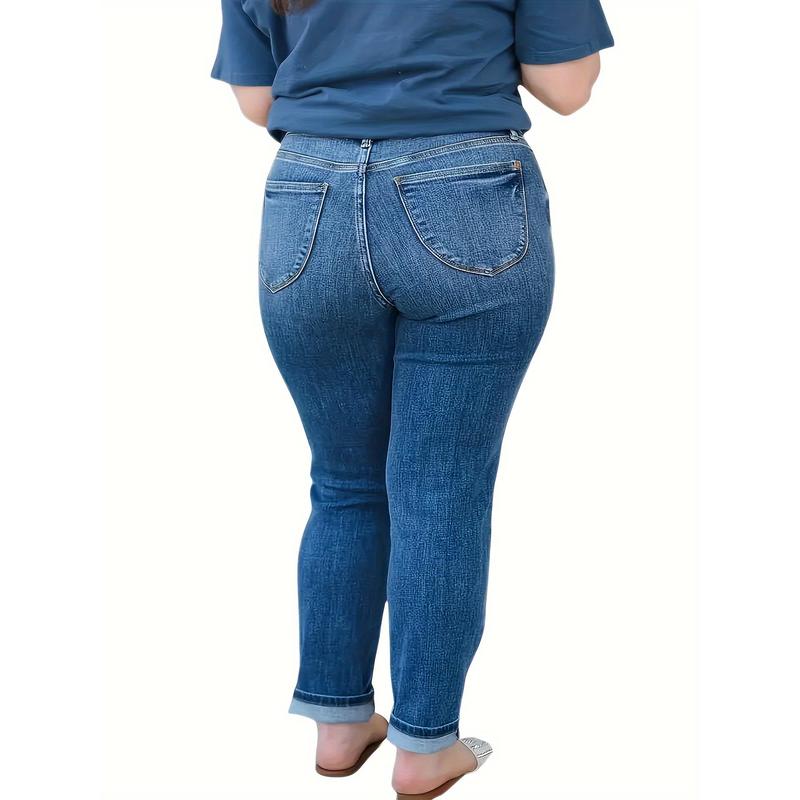 Plus Size Women's High-Waist Stretch Jeans - Tight-Fitting, Slim-Fit, Comfortable, Versatile, and Casual Fashion Style for Everyday Wear